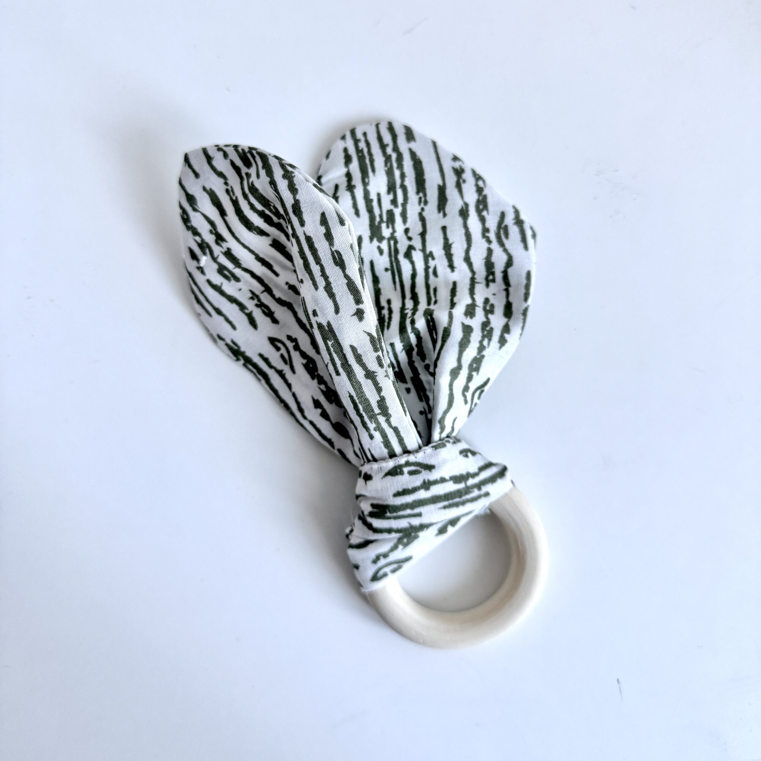 LEEV Handmade Houten bijtring - Groen striped